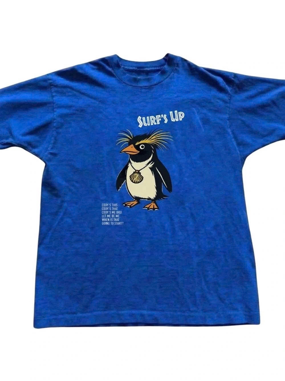 Blue Short-Sleeve Surf's Up Penguin Graphic Tee